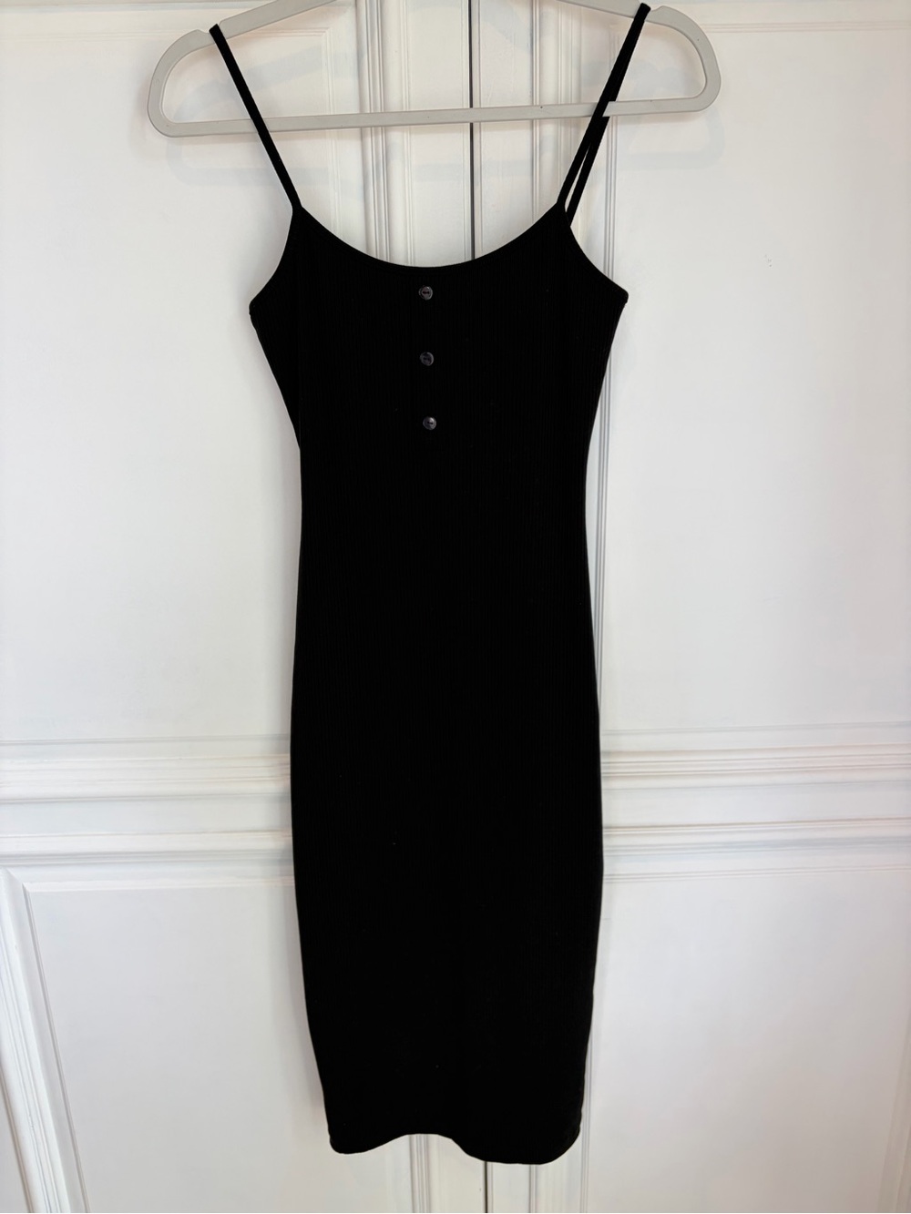 Forever 21 Black Ribbed Button-Front Midi Dress
